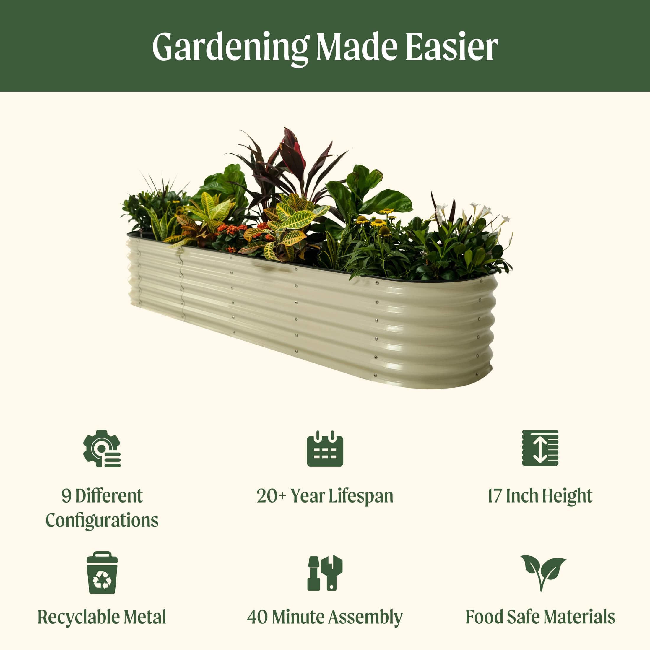 17" Tall 9-In-1 Large Modular Metal Raised Garden Bed Kit